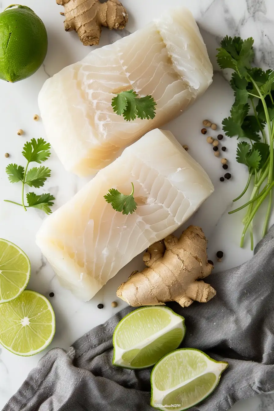 Morue exotique au lait de coco, citron vert et gingembre, parfumée à la coriandre