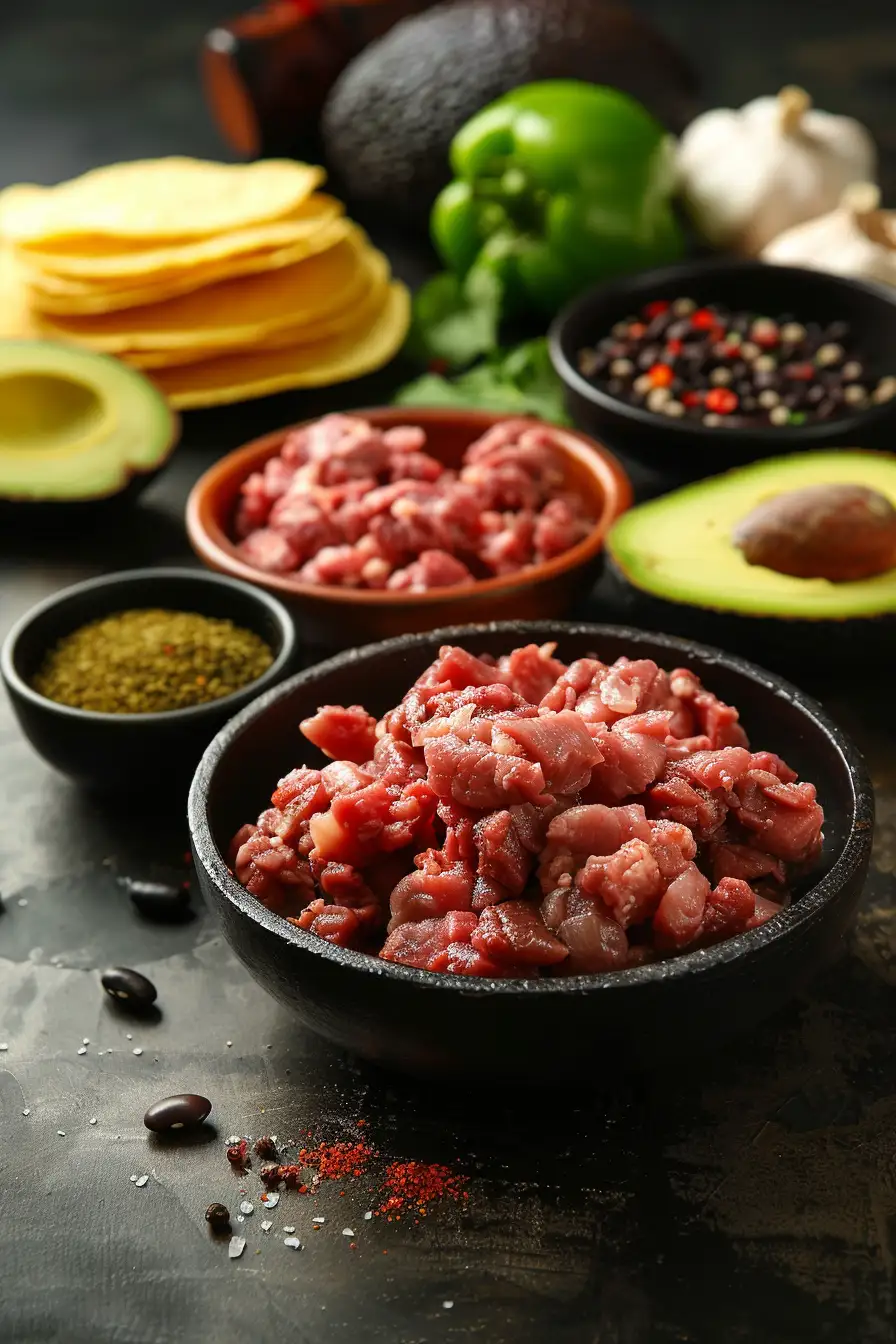 Tacos mexicains au bœuf haché et haricots noirs avec avocat frais