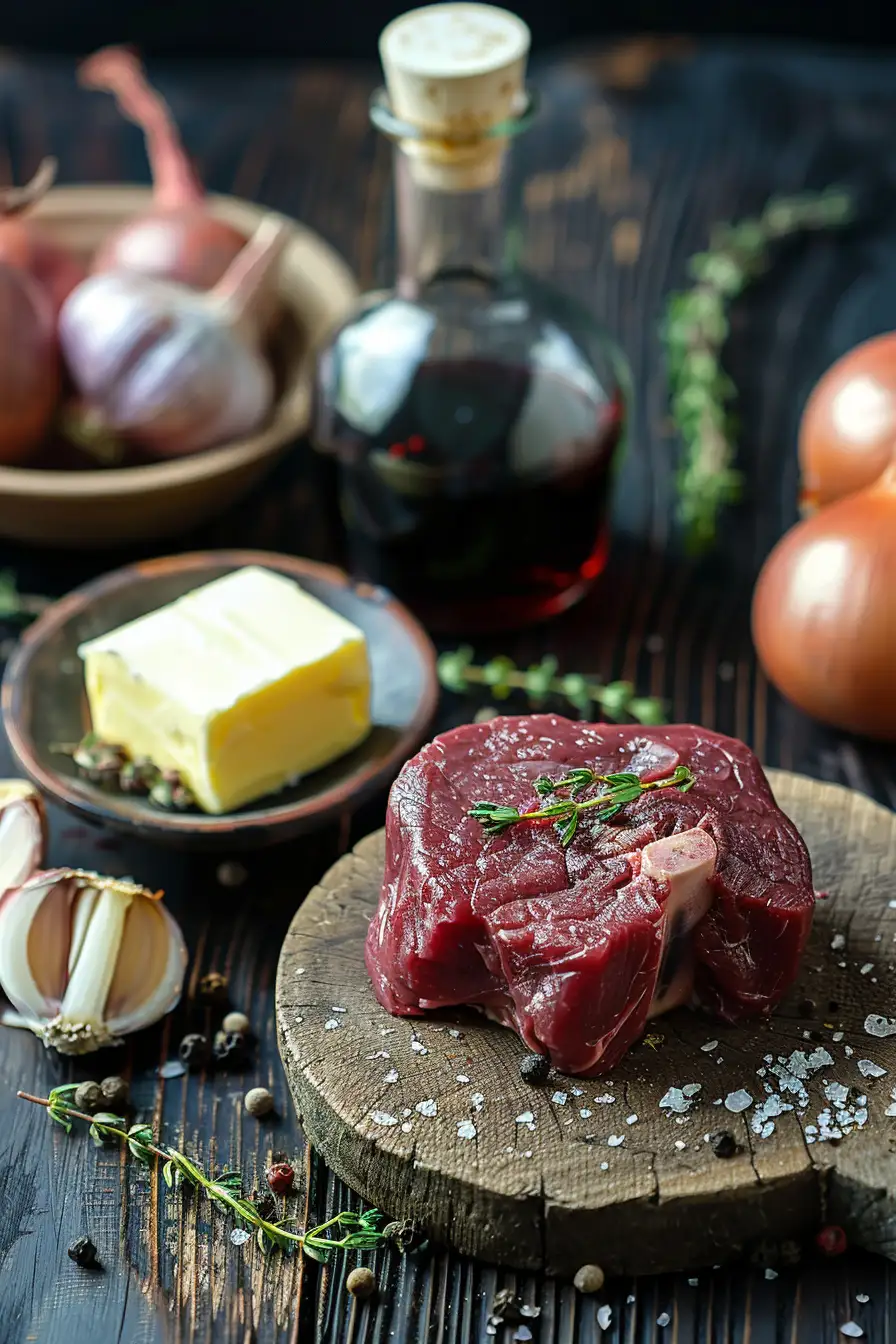 Bœuf mijoté aux oignons et au vin rouge parfumé au thym