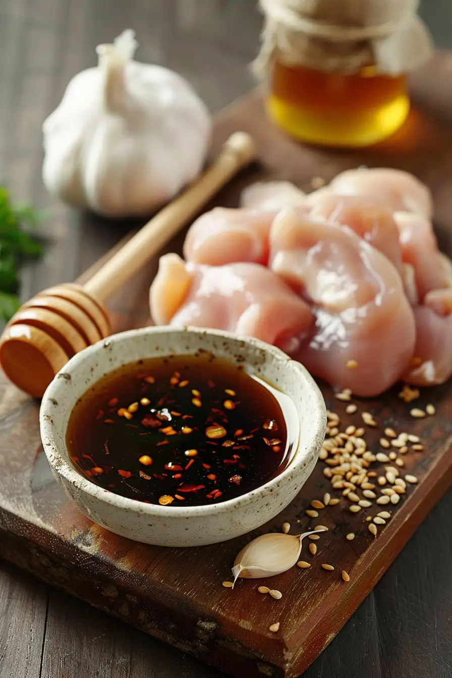 Poulet caramélisé au miel et gingembre, sauce soja envoûtante