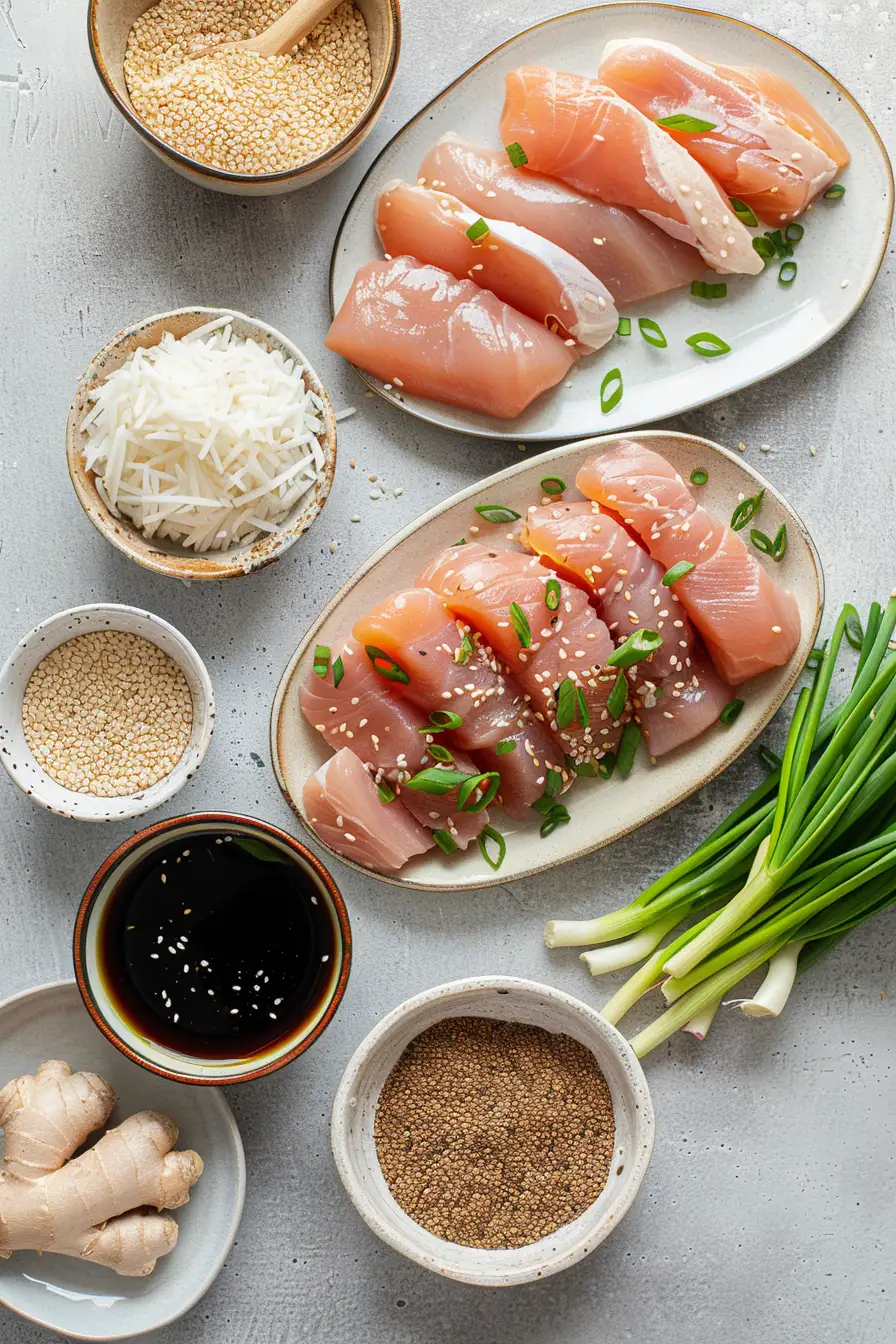 Poulet caramélisé au miel et gingembre, éclats de sésame