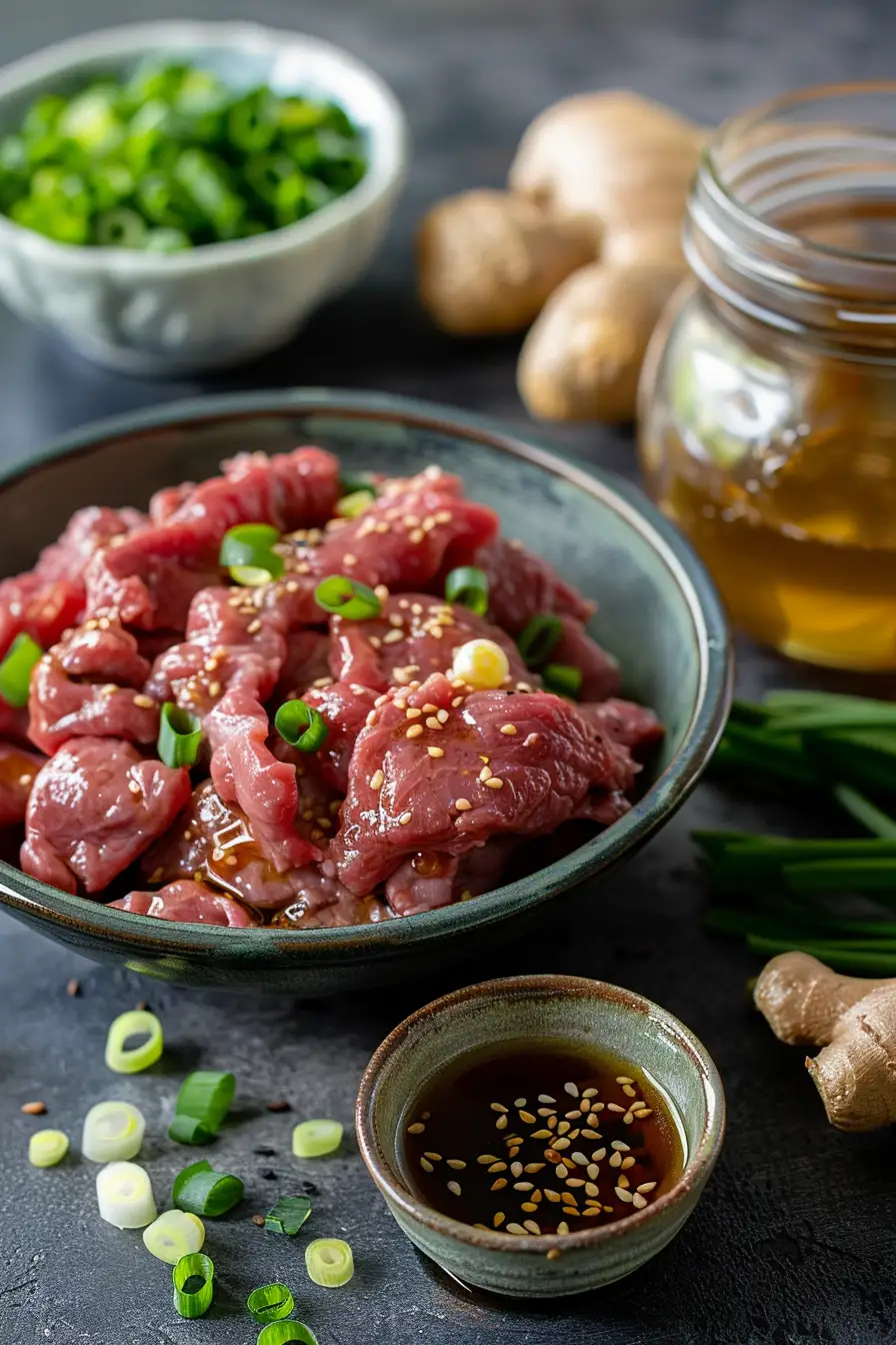 Bœuf haché sucré-salé au gingembre et oignons verts