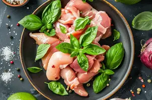 Poulet exotique au lait de coco et curry rouge, parfumé au basilic thaï et citron vert